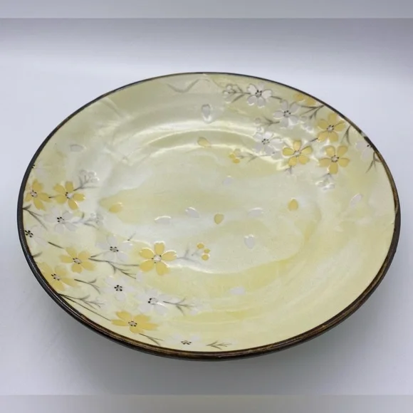 Ceramic Japanese Yellow White Cherry Blossom Soup Bowls 9in - Picture 7 of 9